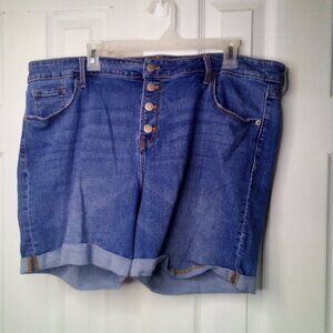 Old Navy Shorts Women 18 Button Fly Roll Hem Denim Blue